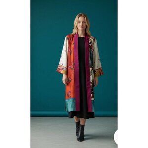 Chicos Floral Print Kimono‎ Duster Orchid Jacket Sz Small Eclectic Boho Artsy